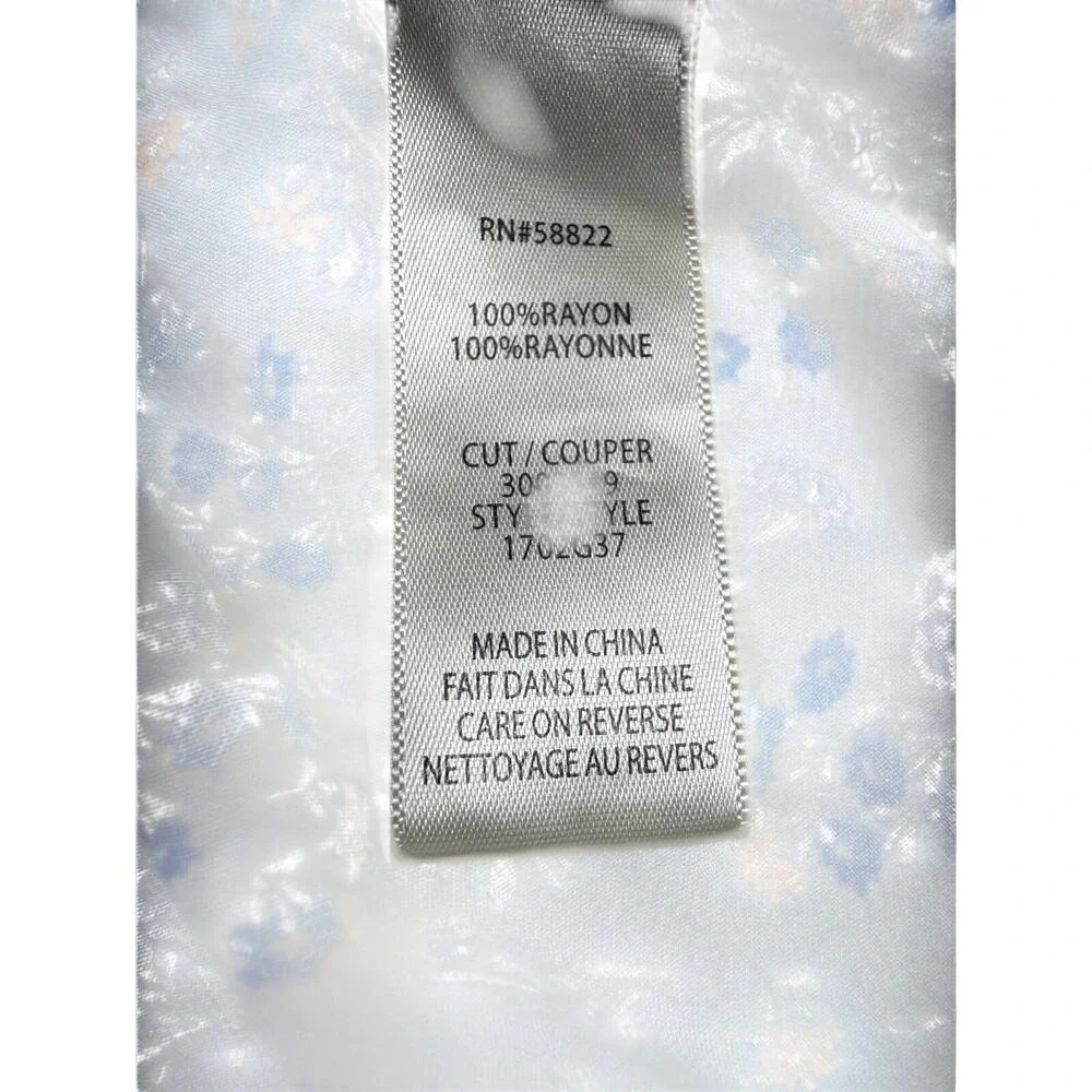 Max Studio Floral Smocked‎ Peplum Top Blue White Puff Sleeve Mens M
